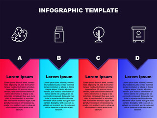 Set line Potato, Paper package for milk, Tree and Hive bees. Business infographic template. Vector.