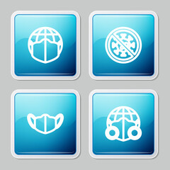 Set line Earth with medical mask, Stop virus, Medical protective and icon. Vector.