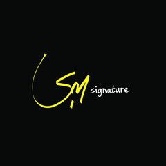 SM initial handwritten calligraphy, for monogram and logo
