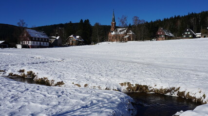the St. Antonius church in the district Herrenwies at the Badener Hoehe in the Nordschwarzwald (Northern Black Forest) close to Baden-Baden in the region Baden-Wuerttemberg, Germany, in February