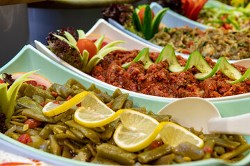 Vegetables on the open buffet.Salad bar.