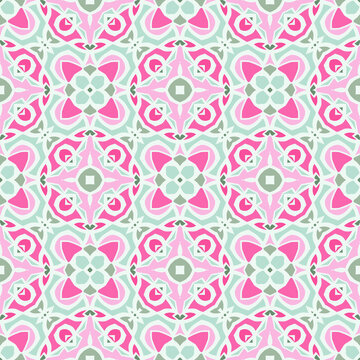 Modern abstrract seamless pattern in blue pink green for decoration, paper wallpaper, tiles, textiles, neckerchief, carpet. Home decor, interior design, cloth design.