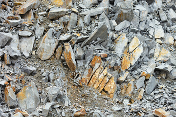 Texture and detail of stone fragments in the quarry of the mining enterprise.
