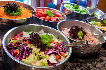 Vegetables on the open buffet.Salad bar.