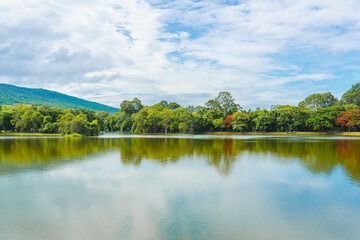 Fototapeta premium Small mountain lake with reflect water,