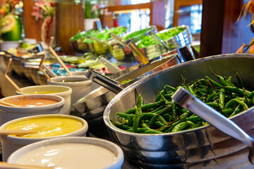 Vegetables on the open buffet.Salad bar.