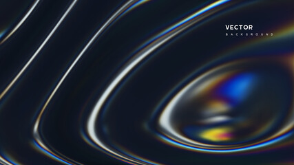 3d wavy fluorescent surface. Abstract waving background with thin film effect. Liquid multicolor pattern, iridescent glossy ripples. Vector illustration.