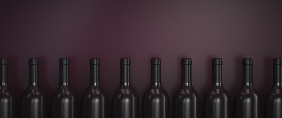 Alcoholic topics background. Row of wine bottles.