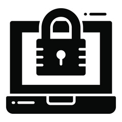 Laptop, Protection and security vector icons set cyber computer network business data technology