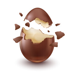 Chocolate egg, child's surprise for Easter and holidays, broken.