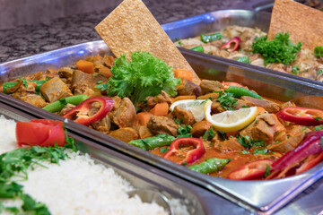 Vegetables on the open buffet.Salad bar.