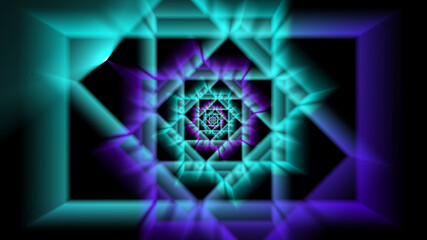 Neon rectangles of different sizes shimmer with shades of blue 