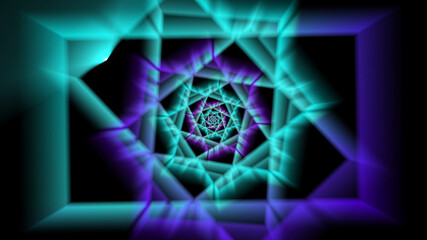 Neon rectangles of different sizes shimmer with shades of blue 