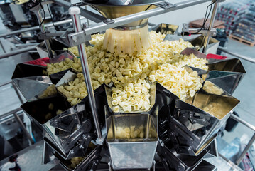 Vertical multi-head weigher packaging machine snacks and chips in a factory