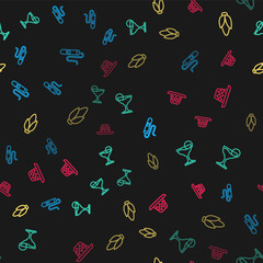 Set line Cigar, Margarita cocktail, Corn and Mexican sombrero on seamless pattern. Vector.