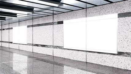 3D Render. Blank billboard in subway. Useful for your advertising.