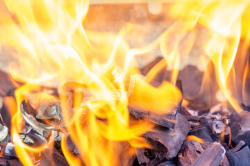 close up of burning firewood