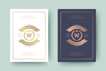 Wedding invitation save the date card golden typographic elegant template vector illustration
