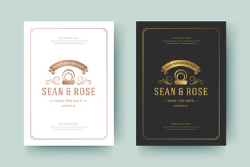 Wedding invitation save the date card golden typographic elegant template vector illustration