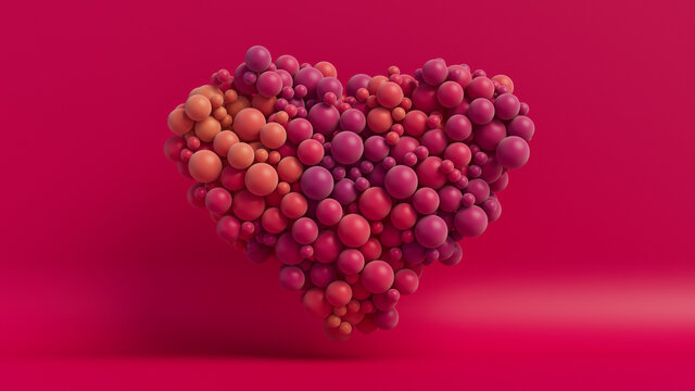 Multicolored Balloon Love Heart. Pink, Orange and Red Balloons arranged in a heart shape. 3D Render 