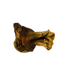 Pet treats. Dried ear cow on white background.
