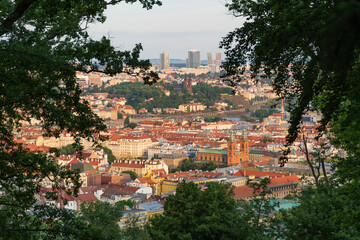 Red roofs of the city of Prague from a high point, Czech Republic