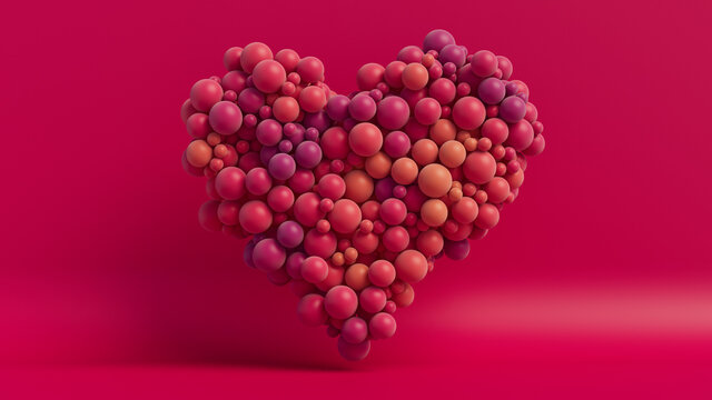 Multicolored Balloon Love Heart. Pink, Orange and Red Balloons arranged in a heart shape. 3D Render 