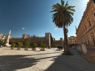 Naklejka premium Panoramic view of the Alcazar of Seville and the Archivo de Indias