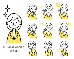 女性の会社員　ベクターアイコンの素材セット