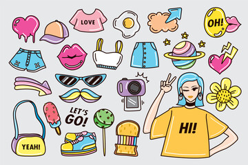 cute and fun fashion stuff doodle vector.
