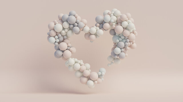 Pastel Coloured Balloon Love Heart. Pink, White and Blue Balloons arranged in a heart shape. 3D Render 