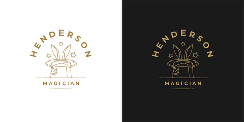 Rabbit ears in magic hat logo linear vector illustration