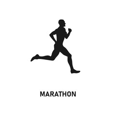 Fototapeta na wymiar Running man silhouette. Sport activity icon sign or symbol. Athlete logo. Athletic sports. Jogging or sprinting guy. Marathon race. Speed concept. Runner figure. Fitness black vector illustration.