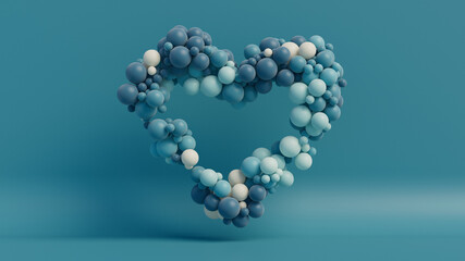 Multicolored Balloon Love Heart. Blue, Cyan and White Balloons arranged in a heart shape. 3D Render 