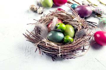 Easter eggs in nest. Easter concept