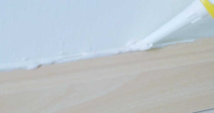 Floor cornice set and repair with glue wood lubmer interior working DIY concept