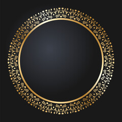 Floral gold border. Round golden frame with wild flowers and tulips. Vector illustration EPS10.
