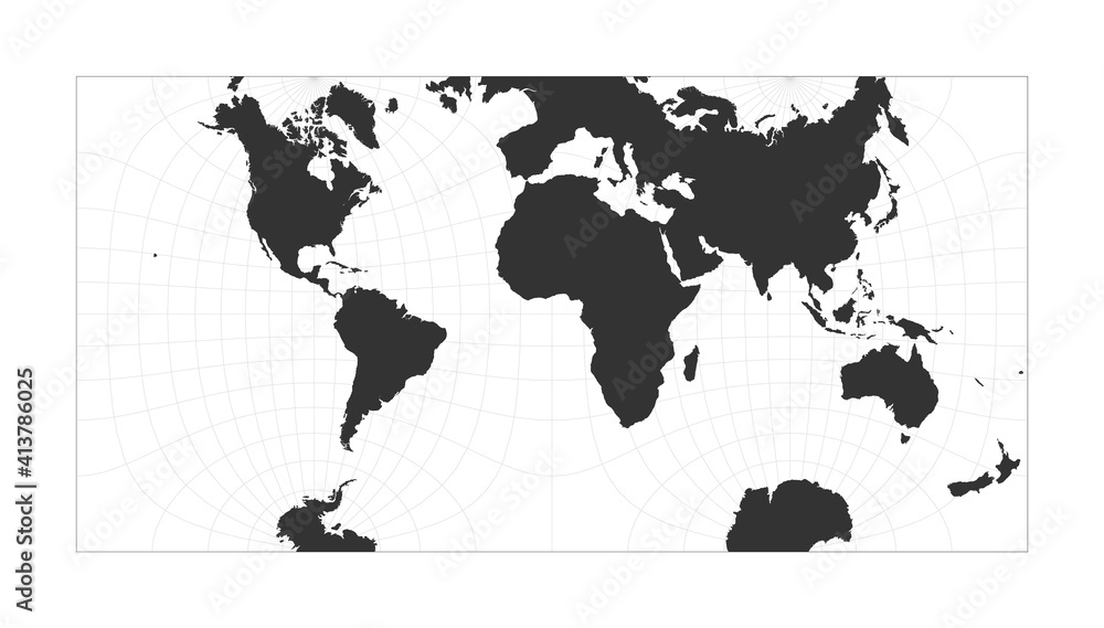 Poster map of the world. guyyou hemisphere-in-a-square projection. globe with latitude and longitude net. w