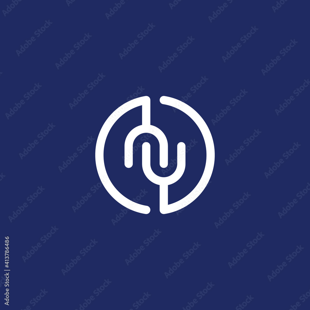 Poster the letters n and u, in the form of connecting pins or plugs. n and u - initials or logo. nu - vecto