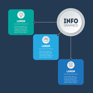 Template of diagram. 3-steps Infographic of technology or education process on dark background. Vector Business presentation or infographics concept with three options.