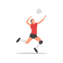 Fototapeta na wymiar Young volleyball player. Female athlete. Sportswoman concept. Beach volley tournament. Women sports team. Athletic woman. Smash or serve pose. Healthy activity. Human health flat vector illustration.