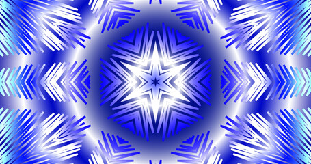 Image of a snowflake from rays of blue gradient on a light background