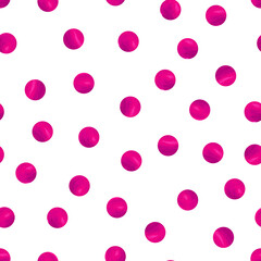 Abstract fashion grunge polka dots background. White seamless pattern with pink textured circles. Template design for invitation, poster, card, flyer, banner, textile, fabric. Halftone card.