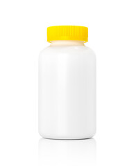 white plastic bottle with yellow cover for supplement product design mock-up