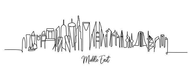 Obraz premium Continuous one line drawing of The Middle East Cities Skyline