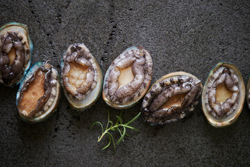Fresh raw abalone on marble 