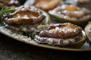 Fresh raw abalone on marble 