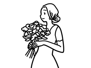 シンプルなウェディングドレスを着た女性