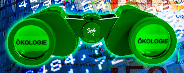 Börse DAX grünes Fernglas Ökologie grüne Aktien Konzept symbolisch Banner