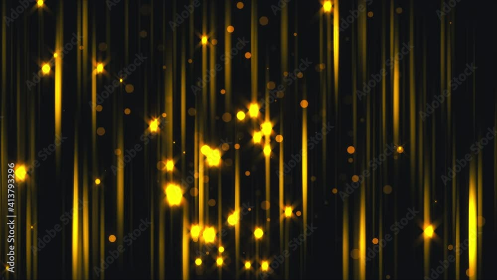 Poster gold vertical streaks and particles, computer generated. 3d rendering of luxury art backdrop